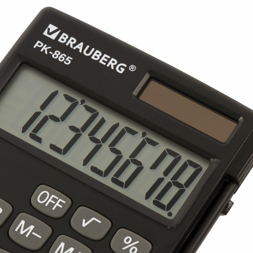Калькулятор карманный BRAUBERG, 120x75 мм, 8 разрядов, двойное питание, черный фото 8
