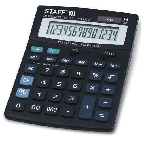 Калькулятор настольный STAFF STF-888-14, 200х150 мм, 14 разрядов, двойное питание фото 10