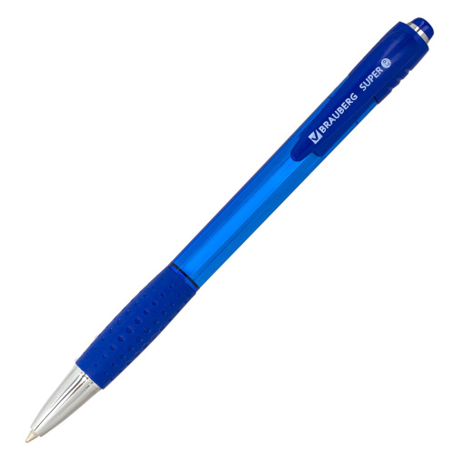 Ручки шариковые автоматические с грипом BRAUBERG "SUPER", 12 штук, синие фото 3