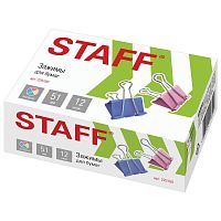 Зажимы для бумаг STAFF "Profit", 12 шт., 51 мм, на 230 листов, цветные, картонная коробка
