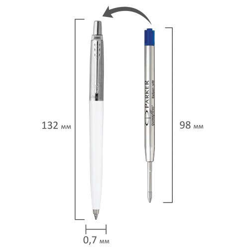 Ручка шариковая PARKER "Jotter Plastic CT", корпус белый, детали из нержавеющей стали, синяя фото 5