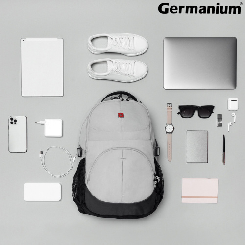 Рюкзак GERMANIUM "S-07", 46х32х15 см, универсальный, уплотненная спинка, облегчённый, светло-серый фото 8