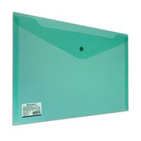Папка-конверт с кнопкой BRAUBERG, А4, до 100 листов, прозрачная, зеленая