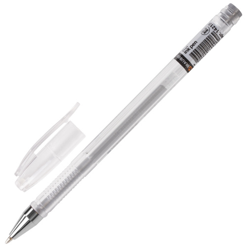 Ручка гелевая BRAUBERG "Jet", корпус прозрачный, узел 0,5 мм, линия письма 0,35 мм, серебристая фото 2
