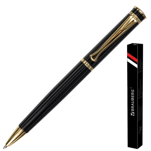 Ручка подарочная шариковая BRAUBERG "Perfect Black", корпус черный, линия письма 0,7 мм, синяя