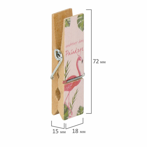 Прищепки декоративные широкие ОСТРОВ СОКРОВИЩ "Фламинго", 4 штуки, 7,2 см, ассорти фото 5
