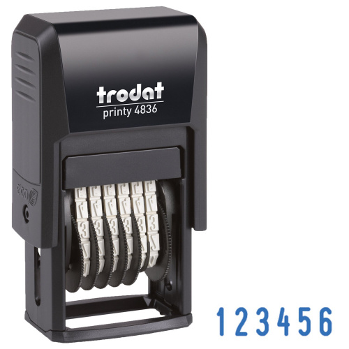 Нумератор TRODAT, 6-разрядный, оттиск 15х3,8 мм, синий, корпус черный фото 2