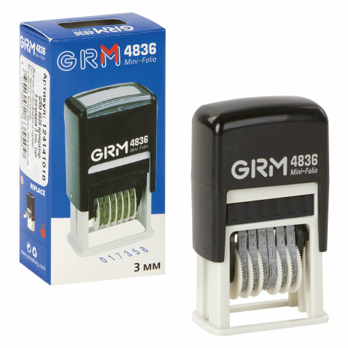 Нумератор GRM, 6-разрядный, оттиск 15х3 мм, синий фото 3