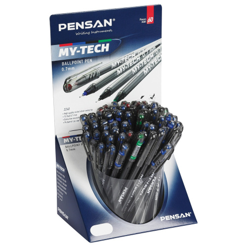 Ручка шариковая масляная PENSAN "My-Tech Colored", ассорти, линия 0,35 мм, дисплей