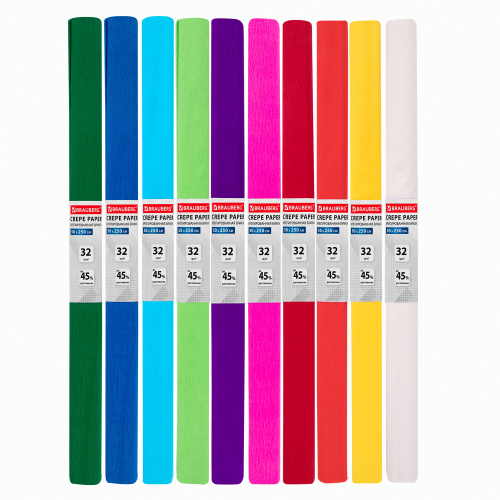 Набор гофрированной (креповой) бумаги BRAUBERG, 32 г/м2, 10 рулонов, 50х250 см, яркие цвета фото 7