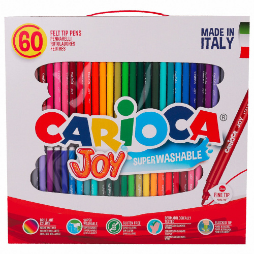 Фломастеры CARIOCA "Joy", 60 шт., 30 цветов, суперсмываемые, картонная коробка с ручкой