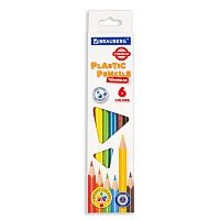 Карандаши цветные пластиковые BRAUBERG PREMIUM, 6 цветов, трехгранные, грифель мягкий 3 мм