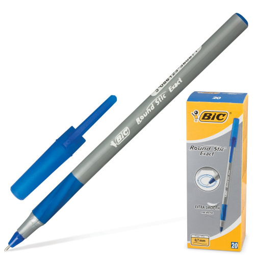 Ручка шариковая с грипом BIC "Round Stic Exact", корпус серый, линия письма 0,3 мм, синяя