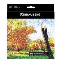 Карандаши цветные BRAUBERG "Artist line", 24 цвета, черный корпус, заточенные