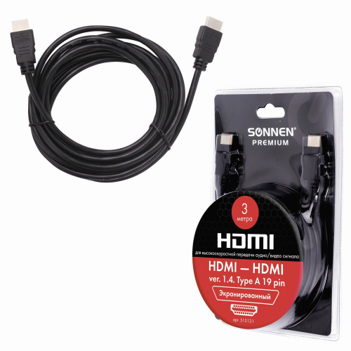 Кабель SONNEN Premium, HDMI AM-AM, 3 м, медь, для передачи аудио-видео, экранированный фото 5