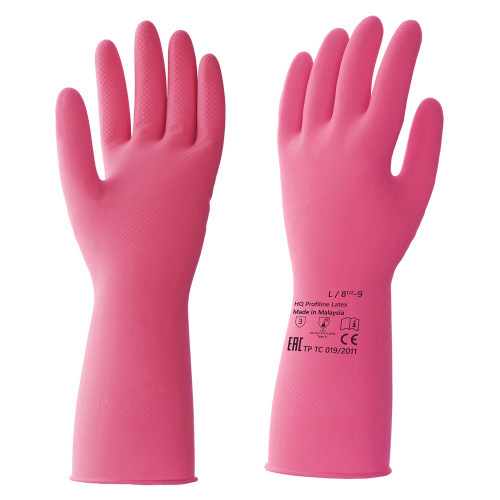 Перчатки латексные КЩС, прочные, хлопковое напыление, размер 8,5-9 L, большой, красные, HQ Profiline, 73585 фото 6
