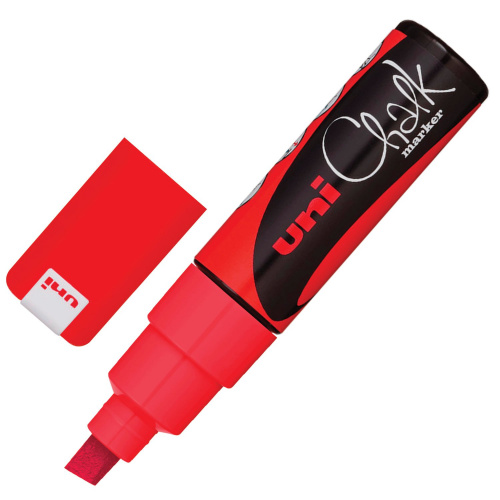 Маркер меловой UNI "Chalk", 8 мм, влагостираемый, для гладких поверхностей, красный