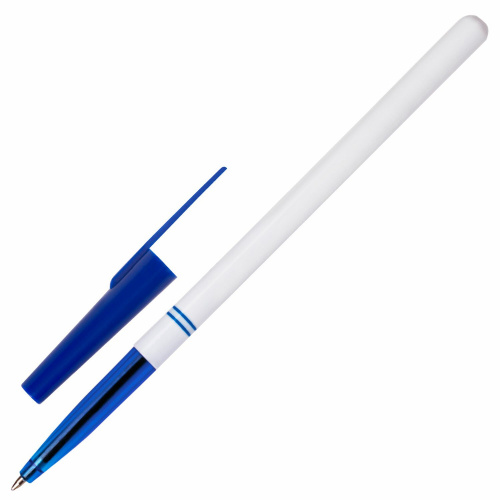 Ручка шариковая STAFF "Офисная", корпус белый, линия письма 0,35 мм, синяя фото 2