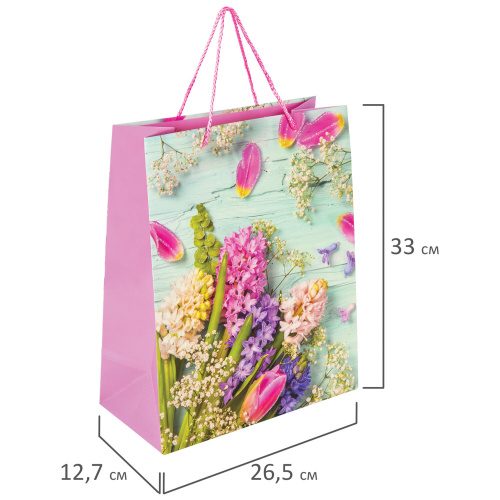Пакет подарочный 26,5x12,7x33 см ЗОЛОТАЯ СКАЗКА "Spring Flowers", глиттер, розовый с голубым фото 5