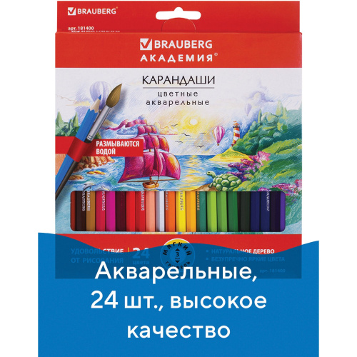 Карандаши цветные акварельные BRAUBERG "АКАДЕМИЯ", 24 цвета, шестигранные,высокое качество фото 5