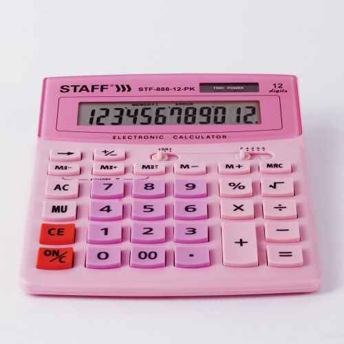 Калькулятор настольный STAFF, 200х150 мм, 12 разрядов, двойное питание, розовый фото 4