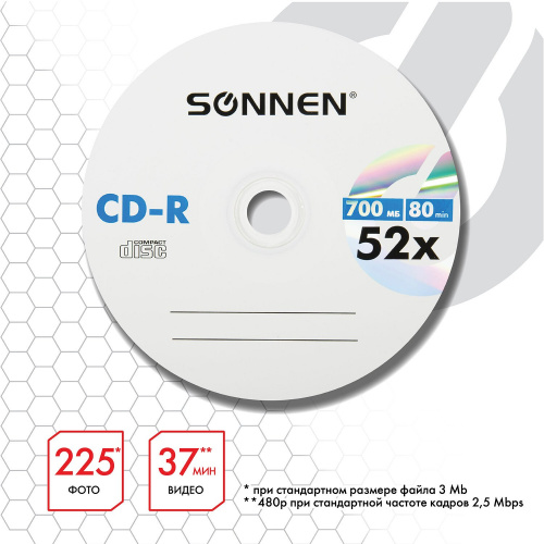 Диски CD-R SONNEN, 700 Mb, 52x, 25 шт. фото 4