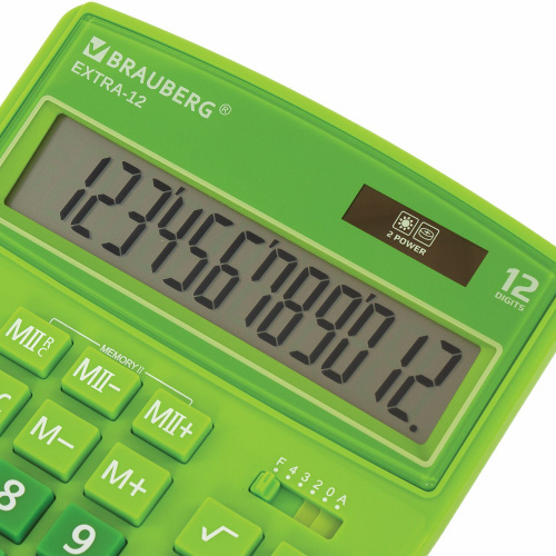 Калькулятор настольный BRAUBERG, 206x155 мм, 12 разрядов, двойное питание, зеленый фото 5