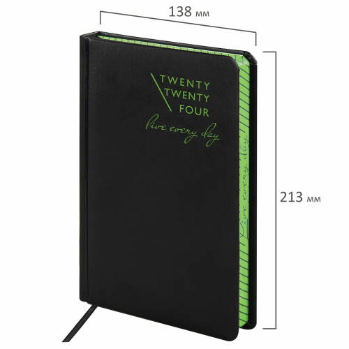 Ежедневник датированный 2024 А5 138x213 мм BRAUBERG "Chameleon", под кожу, черный/зеленый, 114926 фото 10