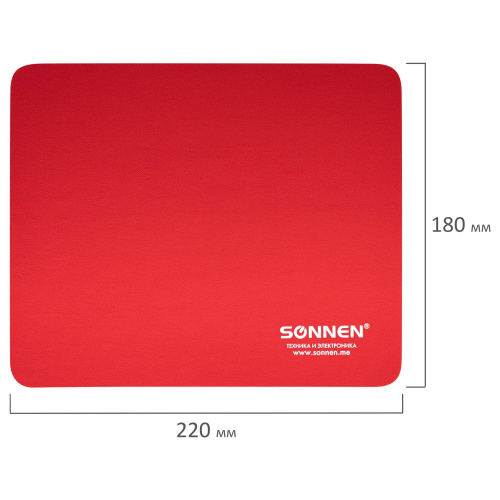Коврик для мыши SONNEN "RED", 220х180х3 мм, резина, ткань фото 4