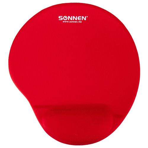 Коврик для мыши с подушкой под запястье SONNEN, полиуретан + лайкра, 250х220х20 мм, красный фото 2