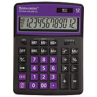 Калькулятор настольный BRAUBERG, 206x155 мм,12 разрядов, двойное питание, черно-фиолетовый