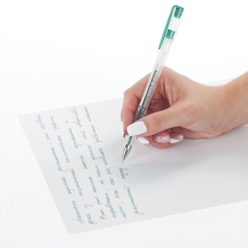 Ручка гелевая STAFF "Basic", зеленая, корпус прозрачный, хромированные детали, линия письма 0,35 мм фото 8