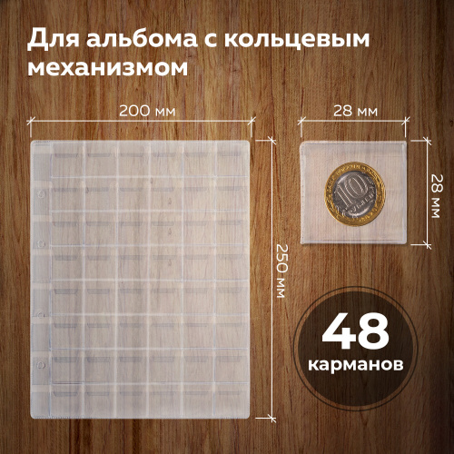 Листы-вкладыши для альбома STAFF "OPTIMA", 10 шт., 200х250 мм, d до 25 мм, на 48 монет фото 6