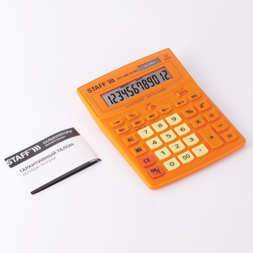 Калькулятор настольный STAFF, 200х150 мм, 12 разрядов, двойное питание, оранжевый фото 10