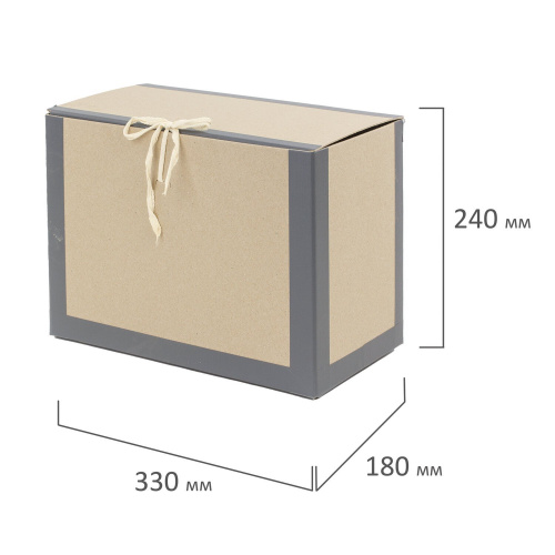 Короб архивный STAFF, 180х240х330 мм, переплетный картон/бумвинил, завязки, до 1700 л. фото 2