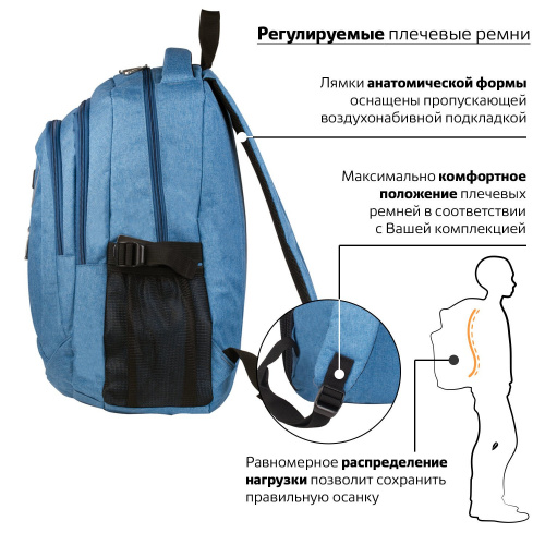 Рюкзак BRAUBERG "Скай", 30 литров, 46х34х18 см, для старших классов/студентов/молодежи фото 2