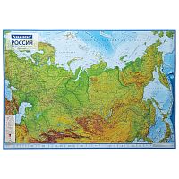 Карта России физическая BRAUBERG 101х70 см, 1:8,5М, с ламинацией, интерактивная, европодвес