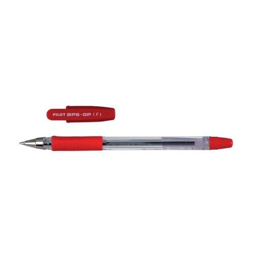 Ручка шариковая масляная с грипом PILOT "BPS-GP", корпус прозрачный, линия письма 0,32 мм, красная фото 4