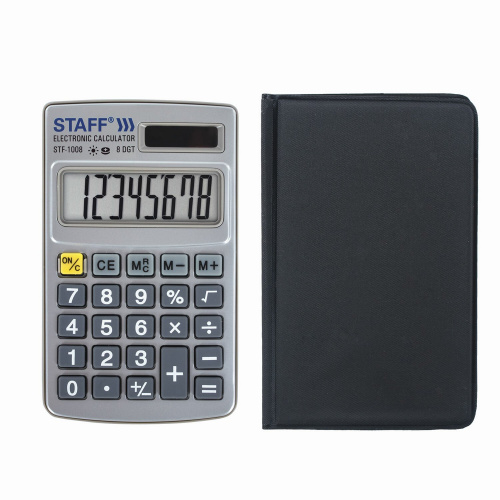 Калькулятор карманный металлический STAFF STF-1008, 103х62 мм, 8 разрядов, двойное питание фото 4