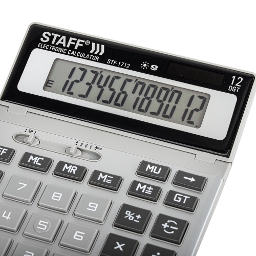 Калькулятор настольный металлический STAFF STF-1712, 200х152 мм, 12 разрядов, двойное питание фото 10