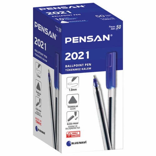 Ручка шариковая масляная PENSAN 2021, СИНЯЯ, трехгранная, узел 1 мм, линия письма 0,8 мм, 2021/S50 фото 3