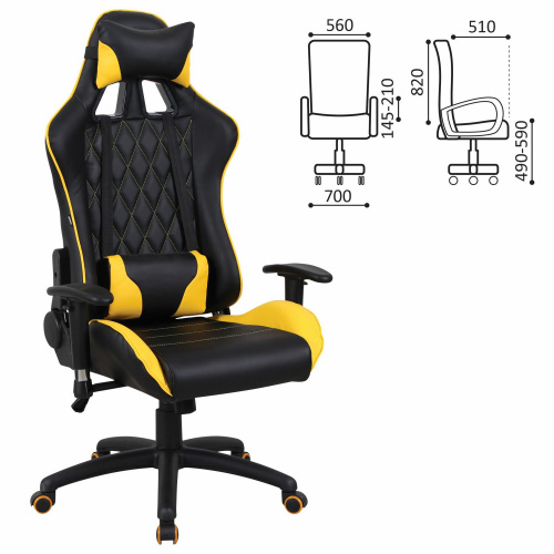 Кресло компьютерное BRABIX "GT Master GM-110", две подушки, экокожа, черное/желтое фото 7