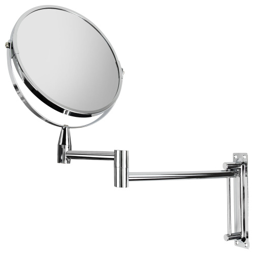 Зеркало настенное BRABIX, диаметр 17 см, двусторонее, с увеличением, нержавеющая сталь, выдвижное фото 3