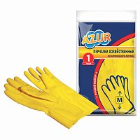 Перчатки резиновые AZUR, размер M, без х/б напыления, рифленые пальцы, жёлтые