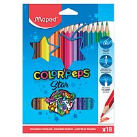 Карандаши цветные MAPED "Color'Peps Star", 18 цветов, трехгранные, заточенные, европодвес