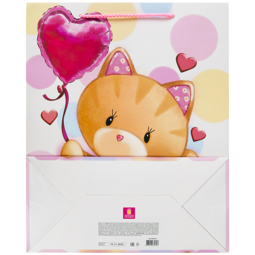 Пакет подарочный 26,5x12,7x33 см ЗОЛОТАЯ СКАЗКА "Lovely Kitty", глиттер, белый с розовым фото 3
