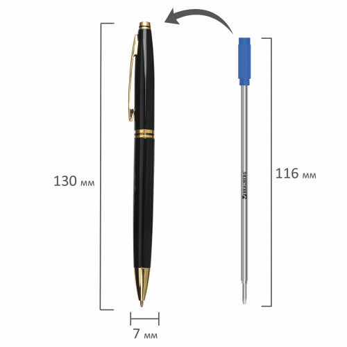 Ручка подарочная шариковая BRAUBERG "De Luxe Black", корпус черный, линия письма 0,7 мм, синяя фото 6