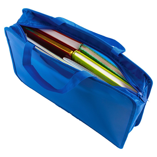 Папка на молнии с ручками ПИФАГОР, А4, пластик, молния сверху, однотонная синяя фото 4
