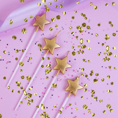 Набор свечей для торта ЗОЛОТАЯ СКАЗКА "Звезды на длинных пиках", 4 шт., 3,3 см, в блистере фото 8