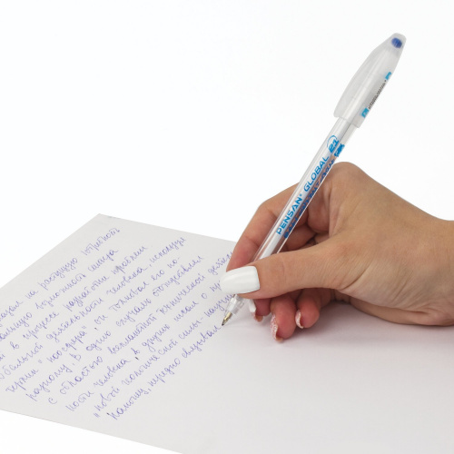 Ручка шариковая масляная PENSAN "Global-21", корпус прозрачный, линия письма 0,3 мм, синяя фото 3